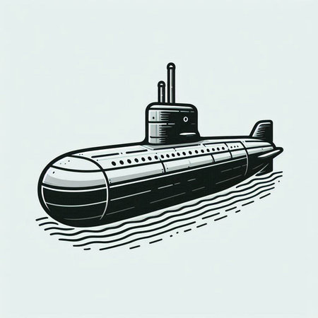 Submarine. Vector illustration of a submarine on a light background.