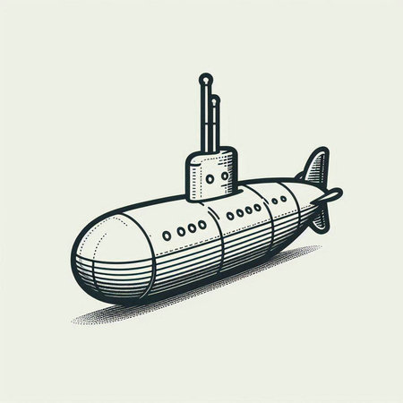 Submarine. Vector illustration in vintage engraving style. Isolated on white background.