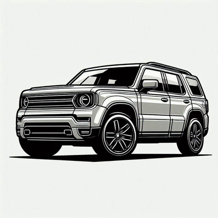 Vector illustration of a brand-less generic SUV in black and white