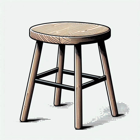 Wooden stool on a white background. Vector illustration in sketch style.