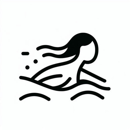 Vector illustration of a girl swimming in the pool. Black silhouette on a white background.の写真素材