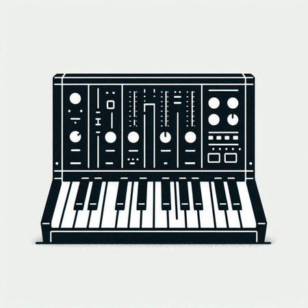 Music synthesizer. Electronic musical instrument. Vector illustration in black and white colors.の写真素材