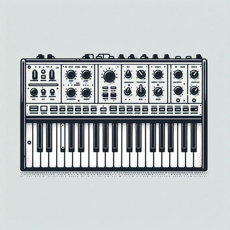 Synthesizer. Vector illustration in vintage style. Isolated on white background.の写真素材