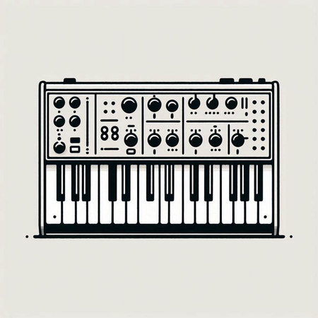 Electronic piano, hand drawn vector illustration in black and white.の写真素材