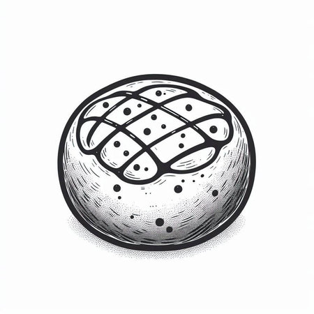 Digital illustration of a bread in engraving style isolated on white background.の写真素材