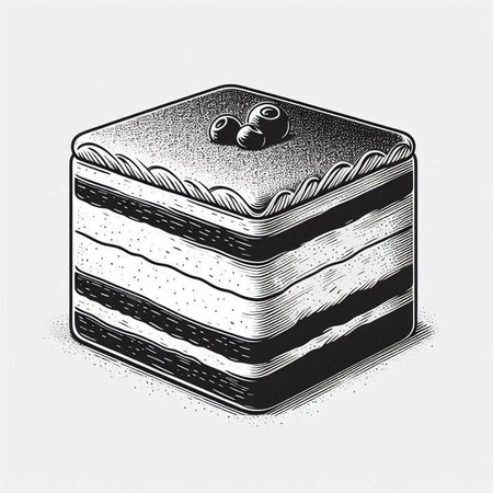 Vector hand drawn illustration of a piece of cake. Isolated on white background.