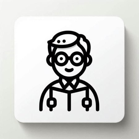 Doctor with stethoscope and glasses doodle vector icon.