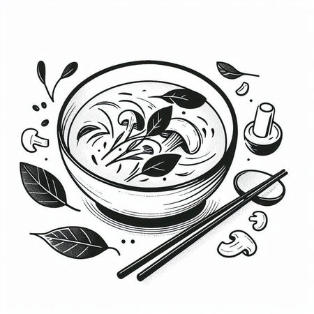 Sketch of a bowl of miso soup with chopsticks