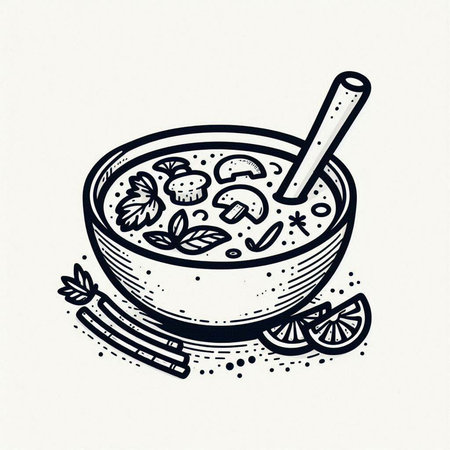 Hand drawn soup in bowl. Vector illustration of a bowl of soup