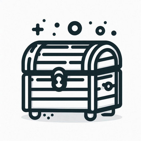 Treasure chest icon on white background. Vector illustration in doodle style.
