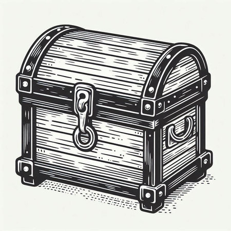 Treasure chest. Hand drawn vector illustration in vintage engraving style.