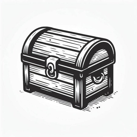 Treasure chest isolated on white background. Hand drawn vector illustration.