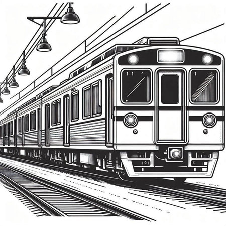 Train in engraving style. Vector illustration for your design.