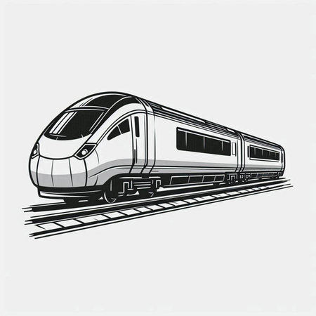 Modern high-speed train. Vector illustration in black and white colors.