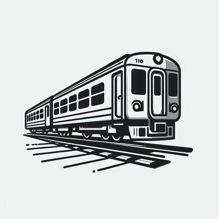 Train on rails. Vector illustration of a train in monochrome style.