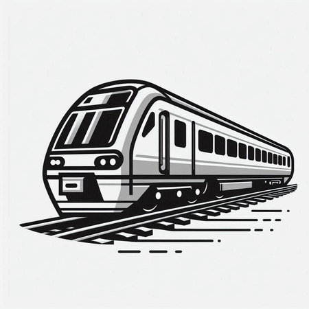 Modern high-speed train. Vector illustration in black and white colors.