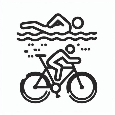 Cyclist swimming in the sea, black and white vector illustrationの写真素材