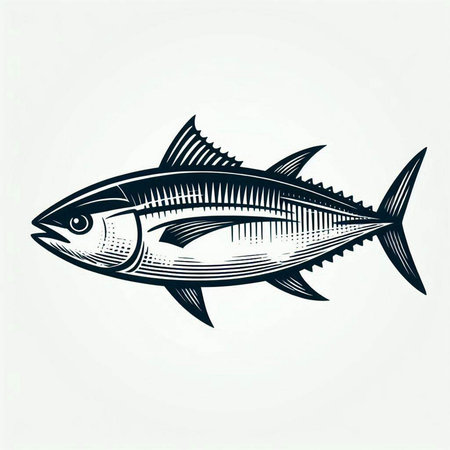Tuna fish vector illustration. Hand drawn tuna fish on white background.