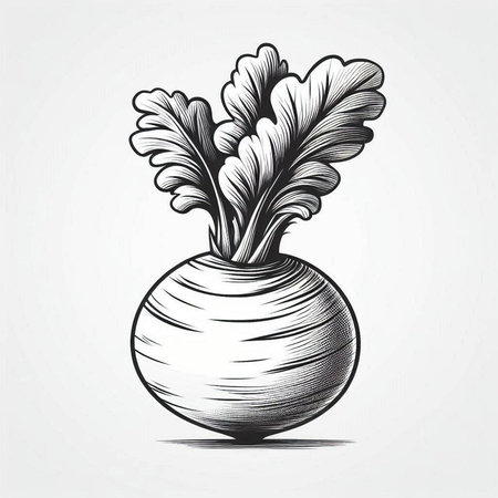 Radish in a vase. Hand drawn vector illustration isolated on white background.