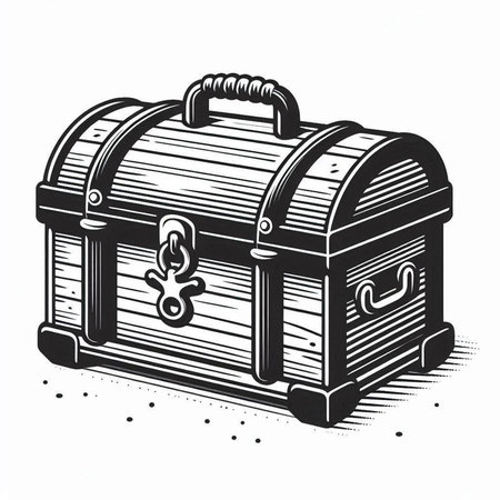 Treasure chest in engraving style. Hand drawn vector illustration.