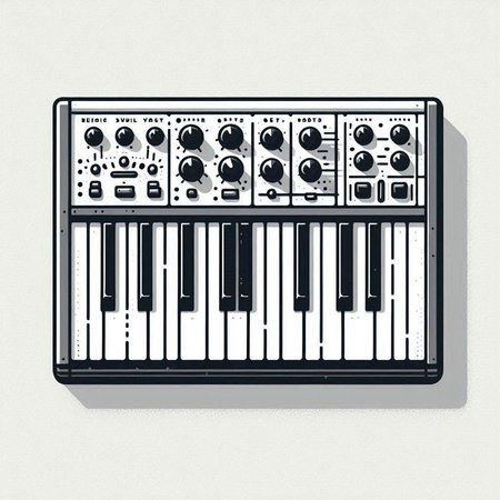 Electronic synthesizer on white background, top view. Vector illustration.の写真素材