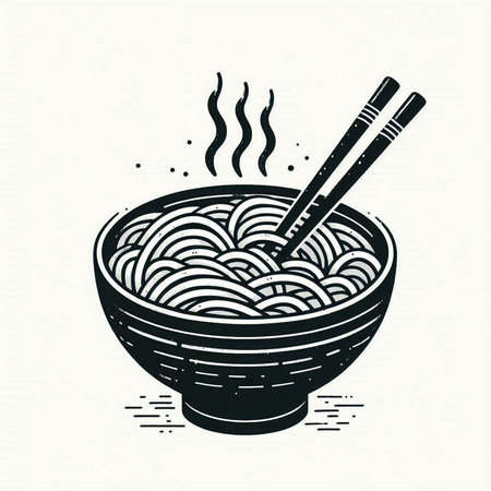 Noodles in a bowl with chopsticks. Vector illustration.