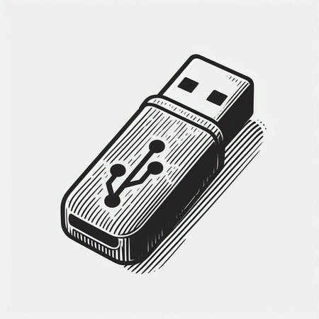 Usb flash drive icon in engraving style vector illustration.