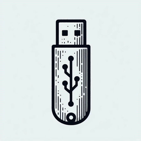Usb flash drive icon in engraving style vector illustration.