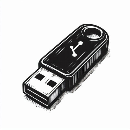 Usb flash drive isolated on white background. Hand drawn vector illustration.