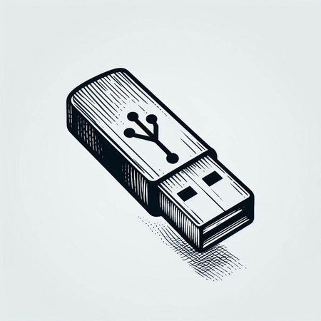 Usb flash drive icon in engraving style vector illustration.