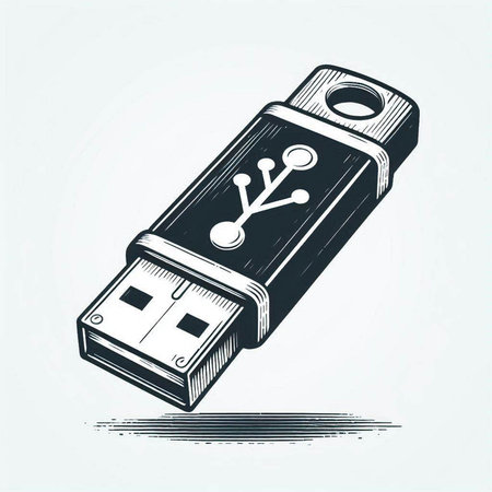 Usb flash drive vintage hand drawn vector engraving illustration.