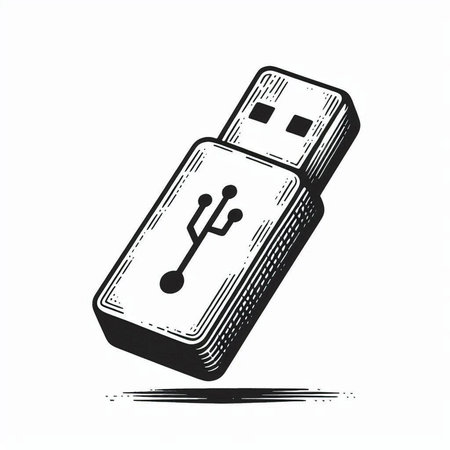 Usb flash drive icon in engraving style vector illustration.