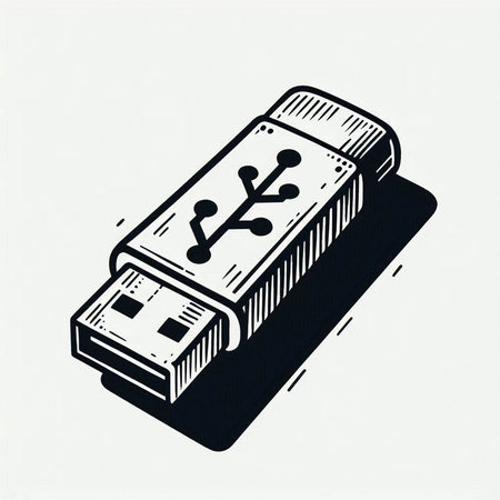 Usb flash drive icon in vintage engraving style vector illustration.