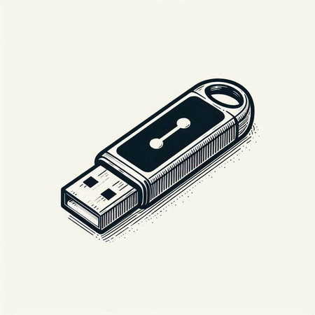 Usb flash drive isolated on white background. Vector illustration in retro style.