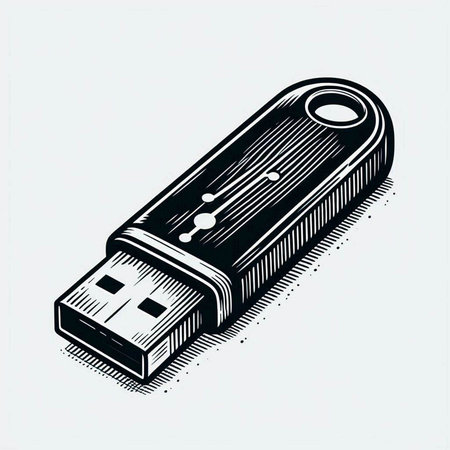 Usb flash drive in engraving style. Vector illustration.