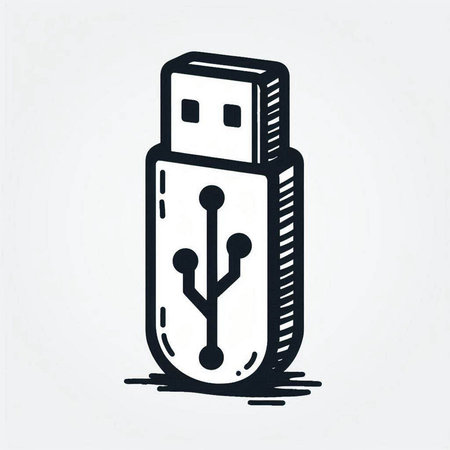 Usb flash drive icon in doodle style vector illustration.