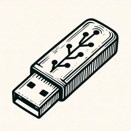 Usb flash drive. Retro style hand drawn sketch. Vector illustration.