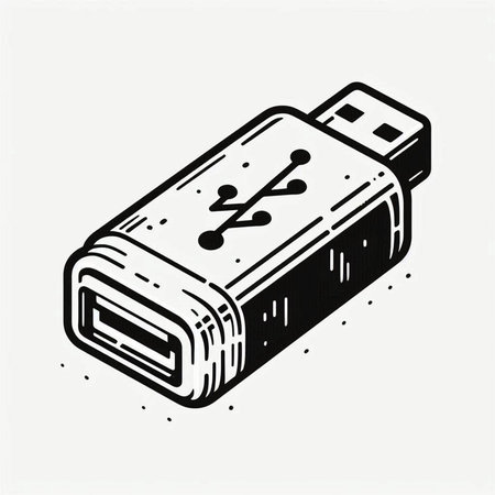 Usb flash drive icon in engraving style vector illustration.