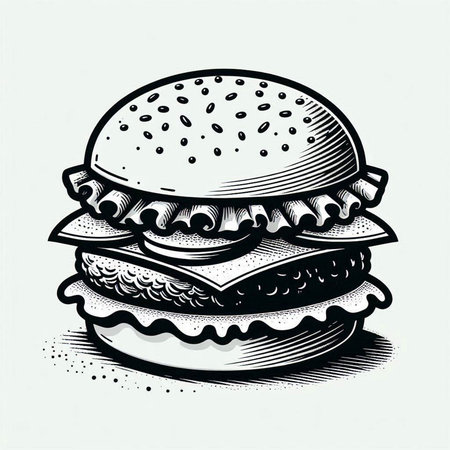 Hamburger hand drawn vector illustration in engraving style.の写真素材