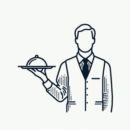 Waiter with tray line icon. Simple vector illustration on white background.