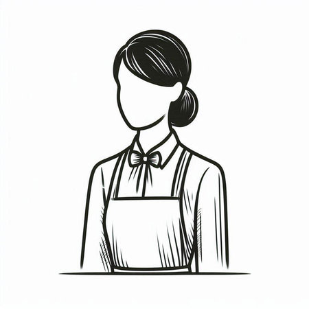 Illustration of a female barista in apron. Vector illustration.の写真素材