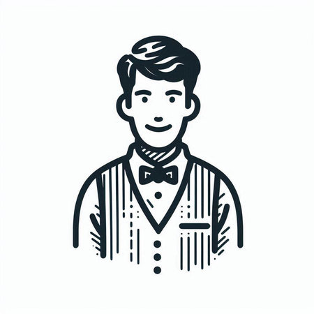 Vector illustration of a man in a suit, bow tie and suspenders.の写真素材