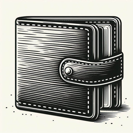 Illustration of a leather wallet in the style of engraving