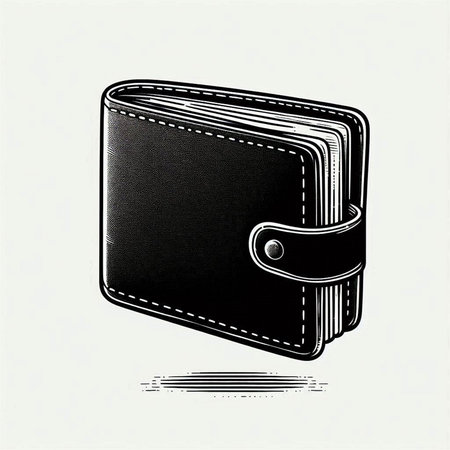 Wallet. Black and white illustration. Isolated on white background.