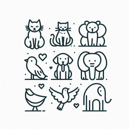 Cute animals line icon set. Outline vector illustration of cute animals.の写真素材