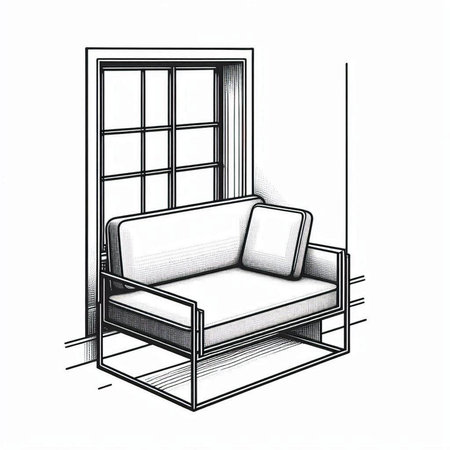 Sofa and window on a white background. Vector illustration.の写真素材