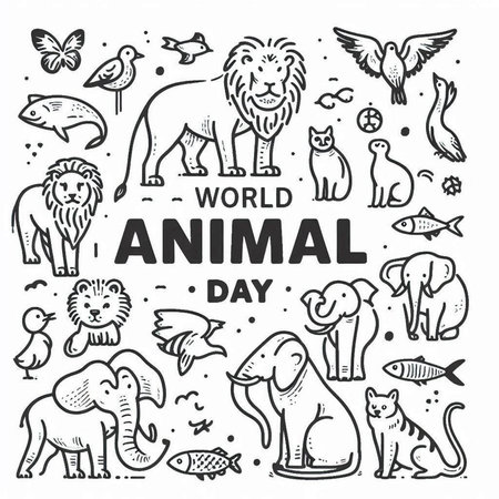 World Animal Day. Hand drawn doodle set. Vector illustration.の写真素材