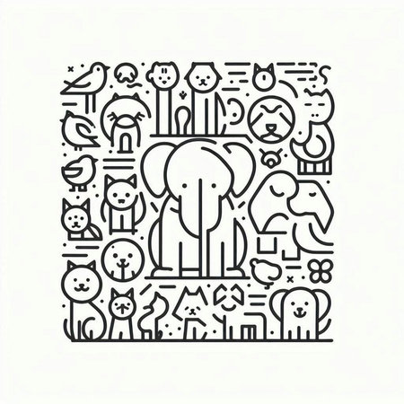 Animals line icon set. Vector illustration in thin line style.の写真素材