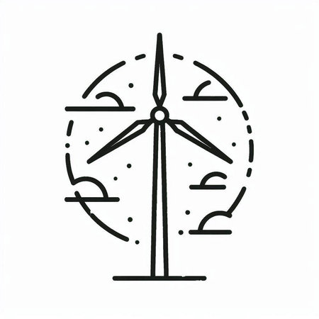 Wind turbine line icon. Renewable energy symbol. Vector illustration.