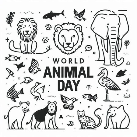 World Animal Day hand drawn doodle elements. Vector illustration.の写真素材